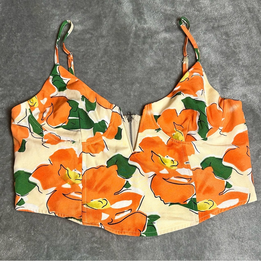 La Hearts Orange and Green Floral Corset Top